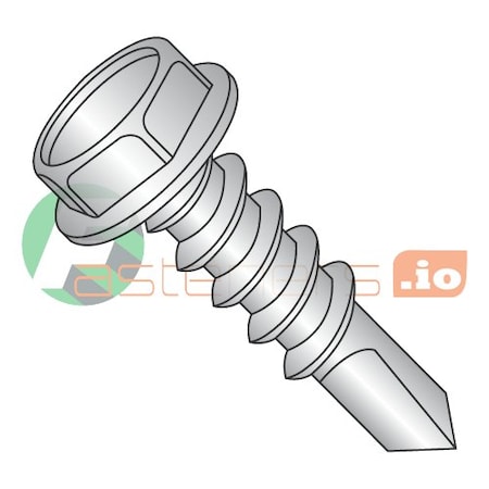 Newport Fasteners Self-Drilling Screw, #12 x 1-1/2 in, Plain 410 Stainless Steel Flange Hex Head External Hex Drive 181722